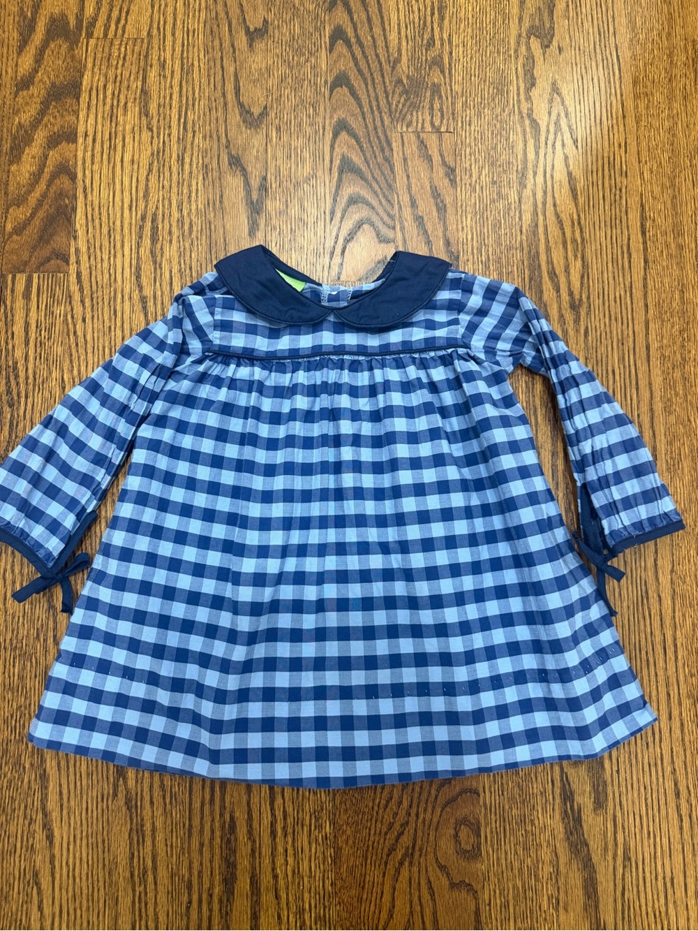Girls' Blue Gingham Long-Sleeve Dress with Peter Pan Collar